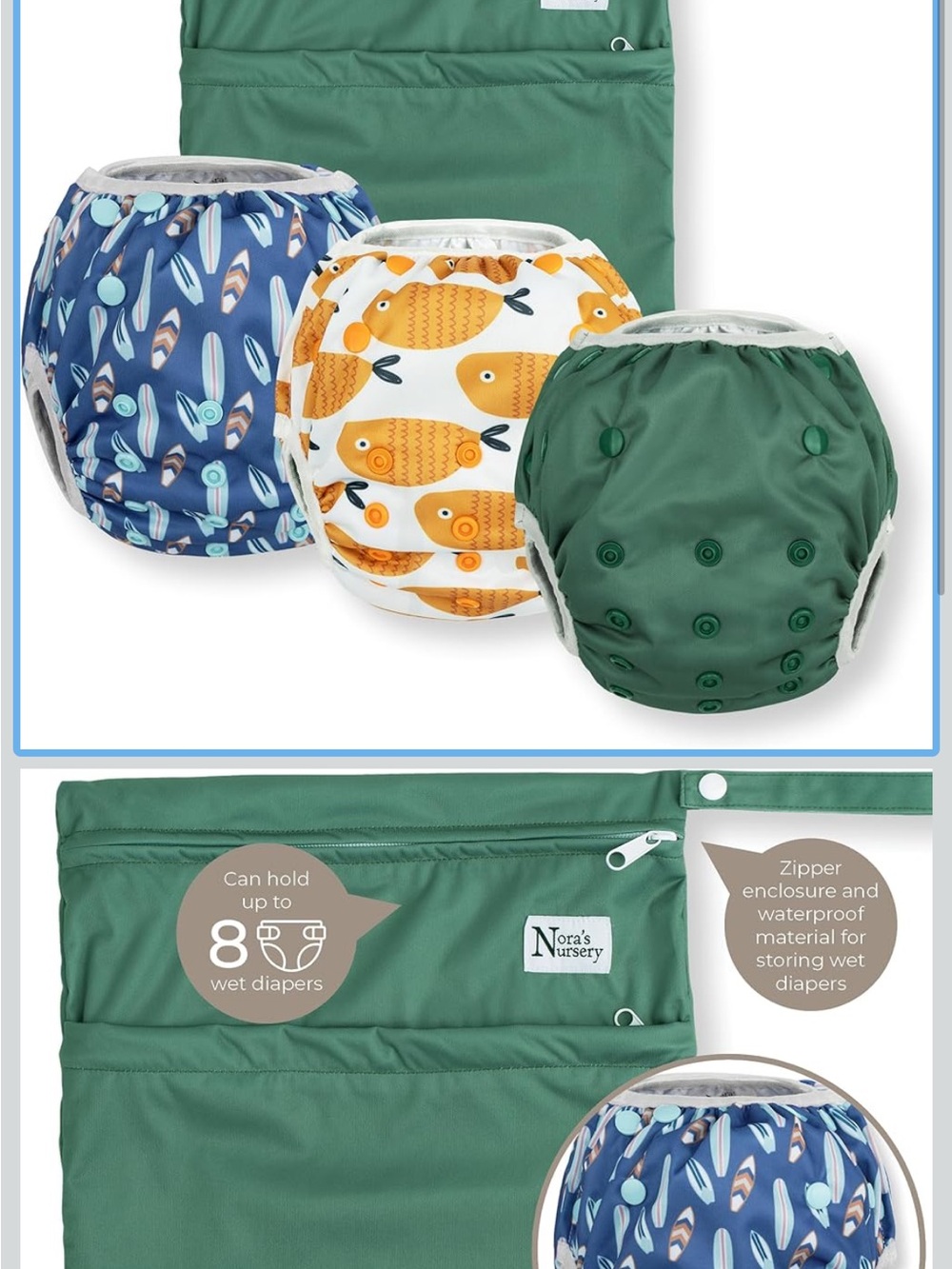 Reusable Swim Diapers Set + Wet Dry Bag Adjustable 10-35lb